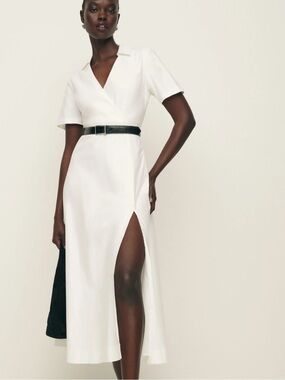 Reformation Isadora White Midi Dress with Side Slit Size 2